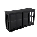 Aparador negro con puertas corredizas de vidrio, estante ajustable, capacidad para 1 o 2 personas