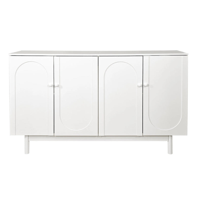 Armario de almacenamiento intagliado de 4 puertas verde menta/blanco con patas de pino, montaje para 1 persona