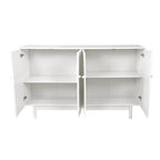 Armario de almacenamiento intagliado de 4 puertas verde menta/blanco con patas de pino, montaje para 1 persona