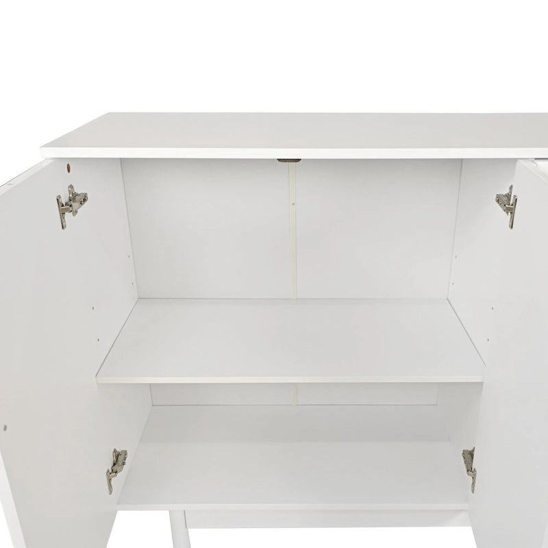 Armario de almacenamiento intagliado de 4 puertas verde menta/blanco con patas de pino, montaje para 1 persona