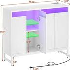 Aparador tipo buffet negro con toma de corriente, LED RGB, 4 puertas, 1 persona