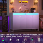 Aparador tipo buffet negro con toma de corriente, LED RGB, 4 puertas, 1 persona