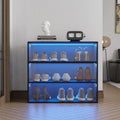 Mueble zapatero con puerta de cristal negro y luces LED RGB, apilable, 1 unidad