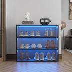 Mueble zapatero con puerta de cristal negro y luces LED RGB, apilable, 1 unidad