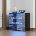 Mueble zapatero con puerta de cristal negro y luces LED RGB, apilable, 1 unidad