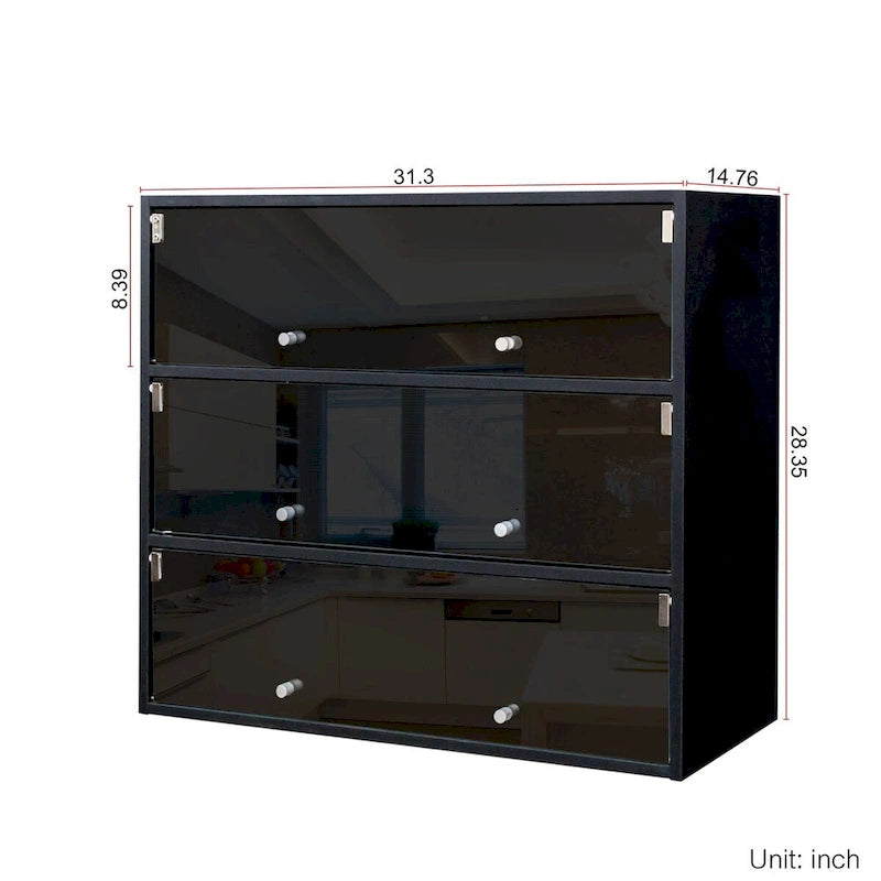 Mueble zapatero con puerta de cristal negro y luces LED RGB, apilable, 1 unidad
