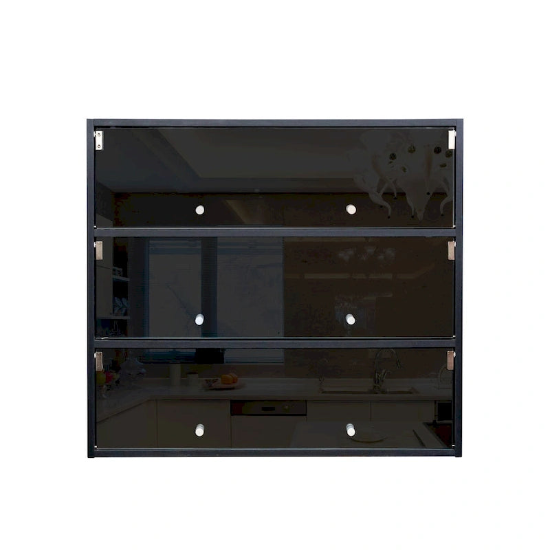 Mueble zapatero con puerta de cristal negro y luces LED RGB, apilable, 1 unidad