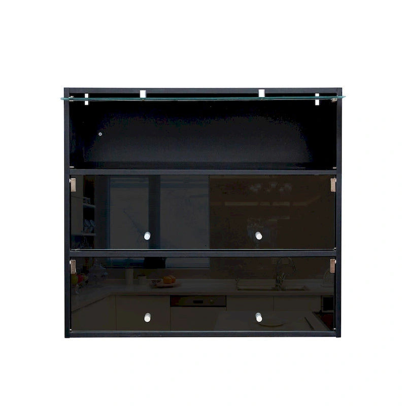 Mueble zapatero con puerta de cristal negro y luces LED RGB, apilable, 1 unidad