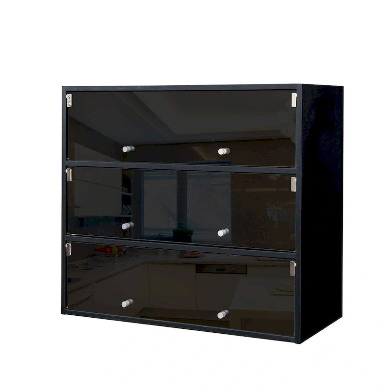 Mueble zapatero con puerta de cristal negro y luces LED RGB, apilable, 1 unidad