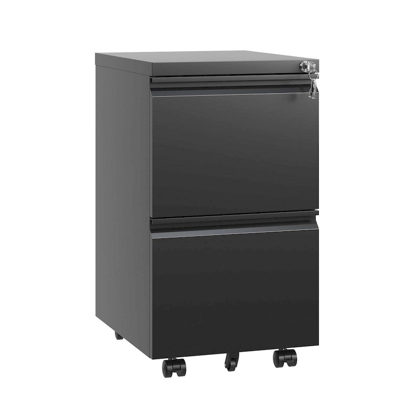 Archivador móvil de 2 cajones, negro/blanco, con cerradura, para 1-2 usuarios
