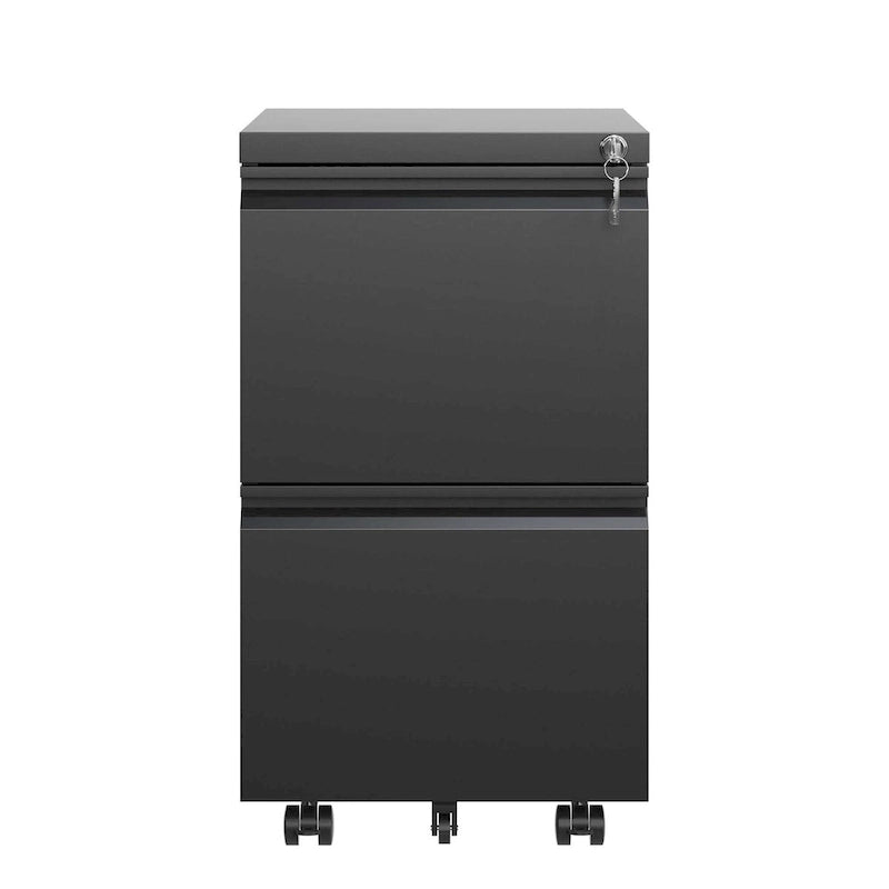 Archivador móvil de 2 cajones, negro/blanco, con cerradura, para 1-2 usuarios