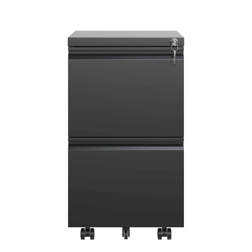 Archivador móvil de 2 cajones, negro/blanco, con cerradura, para 1-2 usuarios