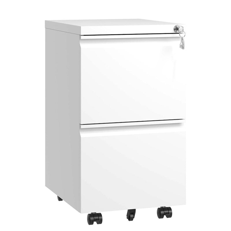 Archivador móvil de 2 cajones, negro/blanco, con cerradura, para 1-2 usuarios