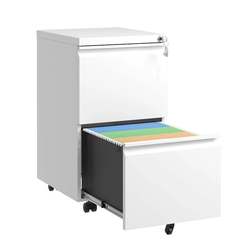 Archivador móvil de 2 cajones, negro/blanco, con cerradura, para 1-2 usuarios