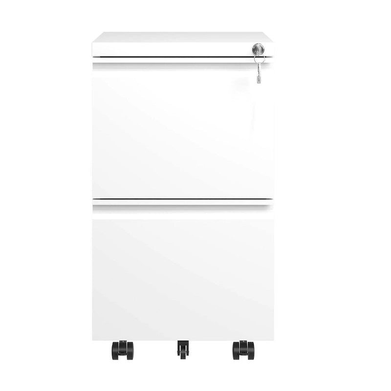 Archivador móvil de 2 cajones, negro/blanco, con cerradura, para 1-2 usuarios