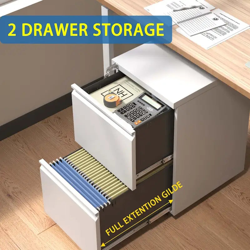 Archivador móvil de 2 cajones, negro/blanco, con cerradura, para 1-2 usuarios