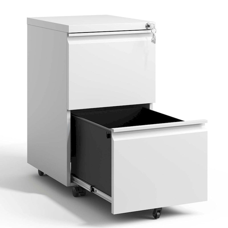Archivador móvil de 2 cajones, negro/blanco, con cerradura, para 1-2 usuarios