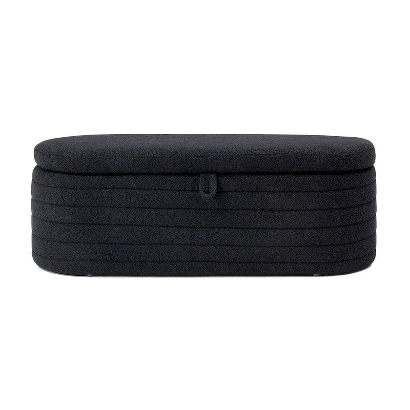Banco de almacenamiento tapizado de sherpa negro, 1–2 personas