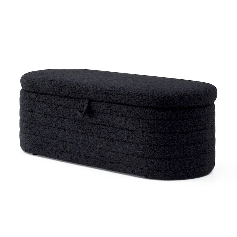 Banco de almacenamiento tapizado de sherpa negro, 1–2 personas
