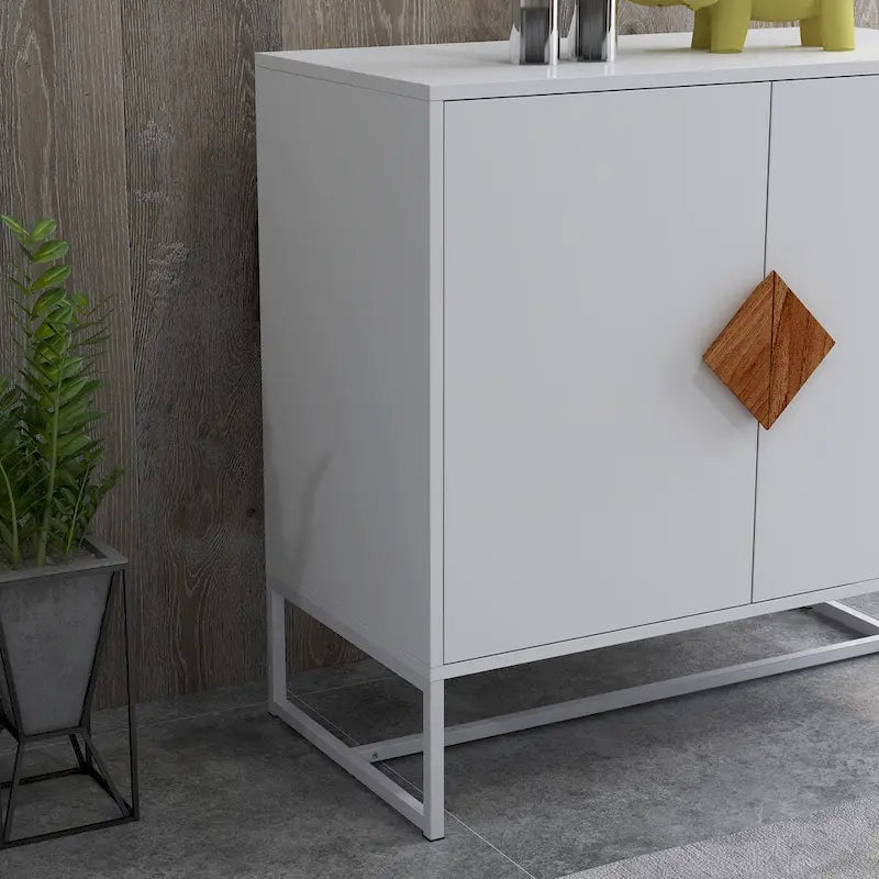 Aparador blanco de 2 puertas con tiradores cuadrados – Requiere montaje de 1 persona
