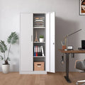 Armario metálico de almacenamiento de 71" de alto, blanco/negro – 2 puertas, 3 estantes, montaje por 1 persona