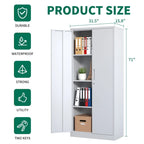 Armario metálico de almacenamiento de 71" de alto, blanco/negro – 2 puertas, 3 estantes, montaje por 1 persona
