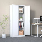 Armario metálico de almacenamiento de 71" de alto, blanco/negro – 2 puertas, 3 estantes, montaje por 1 persona