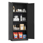 Armario metálico de almacenamiento de 71" de alto, blanco/negro – 2 puertas, 3 estantes, montaje por 1 persona
