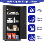 Armario metálico de almacenamiento de 71" de alto, blanco/negro – 2 puertas, 3 estantes, montaje por 1 persona