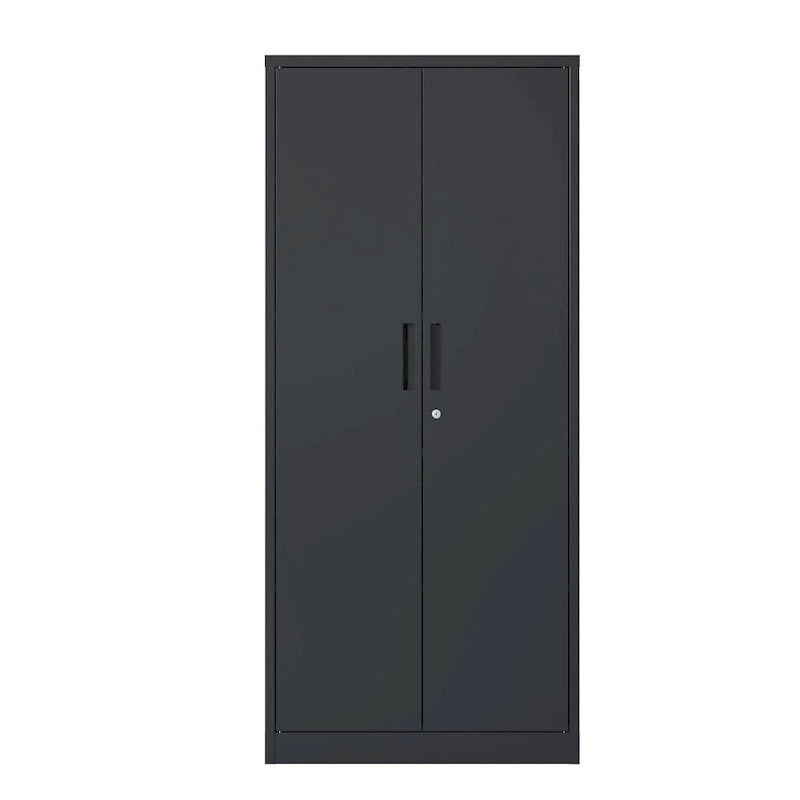 Armario metálico de almacenamiento de 71" de alto, blanco/negro – 2 puertas, 3 estantes, montaje por 1 persona